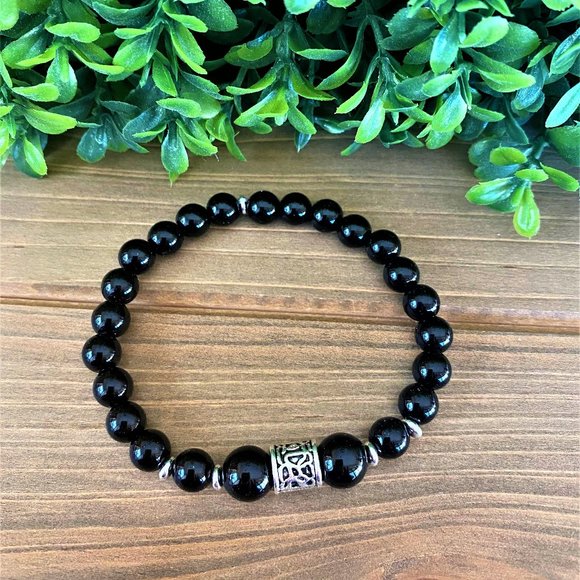 New Mens Black Agate ++ Beaded Bracelet - Picture 4 of 4